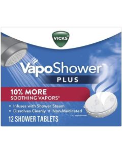 Vicks, VapoShower Plus, Shower Steamers, Eucalyptus Shower Steamer & Menthol Scent, Clean Dissolving Vapor Shower Tablets, Aromatherapy Shower Steamer & Shower Bombs, 12 count