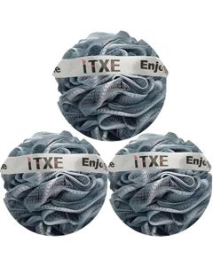 iTXE Premium Loofah Bath Sponge Luffa Shower Scrubber Body Wash Pouf Loofa Exfoliating Essential Cleanse Copious Lather for Women and Men All Kinds of Skin Types(Set of 3, Grey)