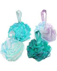 SIHUUU 4 Pack Large Shower Loofah Sponge, Mesh Bulk Pouf Sponge Bath Puff, Black Bath Ball, Men Women Bathroom Exfoliating Accessories