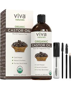 Organic Castor Oil for Eyelashes and Eyebrows - 16 fl oz, USDA Organic, Pure Hexane-Free Moisturizer Traditionally Used for Hair Growth, Natural Skin and Eyelash Serum, Cold Pressed with Beauty Kit