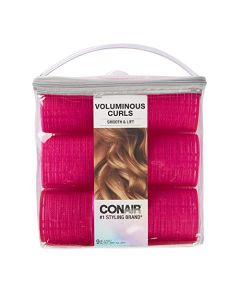 Conair Self Grip Extra Large Hair Rollers, Hair Curlers, Self Grip Hair Rollers, Hot Pink, 9 Pack with Storage Bag