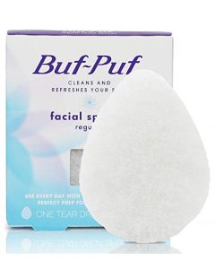 Buf-Puf Regular Facial Sponge, Dermatologist Developed, Removes Deep Down Dirt & Makeup that Causes Breakouts and Blackheads, Reusable, Exfoliating, White, 1 Count