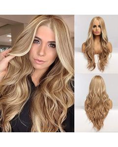 Long Blonde Wig for Women Natural Wavy Synthetic Ombre Wigs Middle Part Heat Resistant Fiber Hair for Daily Party Use Cosplay 26 inch (Blonde)