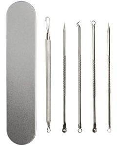 Sihuuu Blackhead Remover Tool Set Pimple Extractor Stainless Steel Pimple Popper Acne Extractions Tools (A,5 Pack)