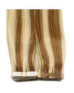 Eufficco Real Human Hair TAPE IN HAIR EXTENSIONS 14inch Pinao Color 6/60 Chestnut Brown/Ash Blonde Highlights 20pcs 50g Remy Hair Silky Soft Double Drawn Skin Weft Human Remy Hair Extensions