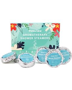 Poleview Shower Steamers Aromatherapy, 6 Pack Shower Bombs - Eucalyptus Mint, Lavender, Peony Pear, Chamomile, Tangerine, Lemongrass Coconut Essential Oil, Stress Relief and Relaxation Gifts for Women
