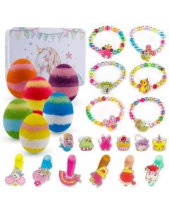 Bath Bomb Gift Set for Kids with Jewelry Inside, 6 Pack XXL 3.5 OZ Organic Egg Bath Bombs with 18PCS Surprise Toys Inside, Handmade Bubble Bath Fizzies, Girls Christmas Birthday Gift Basket Stuffers