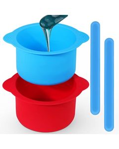 Mity rain 2pcs Silicone Wax Warmer Liner, Non-Stick Wax Pot Silicone Bowl Replacement, Reuse Wax Melt Warmer Liner With 2pcs Silicone Spatulas For Hair Removal(Blue+Red)