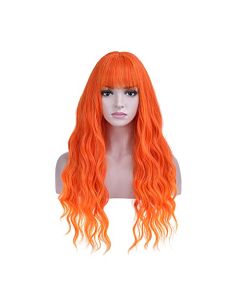 incohair 28 Inches Ombre Orange Wigs Long Curly Wavy Fluffy Wig with Bangs Women Girls Synthetic Party Cosplay Cosutme Hair Wigs (Mixed Orange)