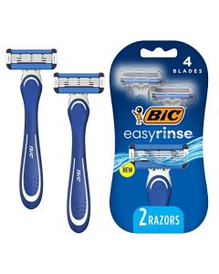 BIC EasyRinse Anti-Clogging Men's Disposable Razors for a Smoother Shave With Less Irritation*, Easy Rinse Shaving Razors With 4 Blades, 2 Count