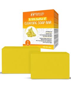 10% Sulfur Soap Cleansing Bar for Face & Body – All Natural Facial Cleanser for Acne, Oily Skin – Healing Skincare Blend of Lemongrass, Tea Tree Essential Oil, Vitamin E, Coconut Milk – 2 Pack, Made in USA