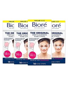 Biore Original, Deep Cleansing Pore Strips, Nose Strips for Blackhead Removal, with Instant Pore Unclogging, features C-Bond Technology, Oil-Free, Non-Comedogenic Use,14 Count, 4-pack