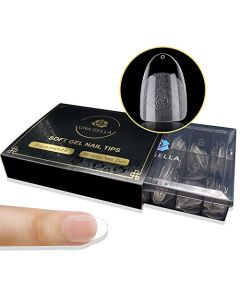 UNA GELLA Soft Gel Nails Tips - Full Short Pre-file, 240 Short Round Almond Gel Tips, Short Oval Almond Press On Nails, 12 Sizes Short Oval Nail Tips, Almond Fake Nails, Full Cover Nail Extension for Home DIY Salon with Box