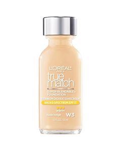 L'Oreal Paris Makeup True Match Super-Blendable Liquid Foundation, Nude Beige W3, 1 Fl Oz,1 Count