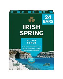 Irish Spring Active Scrub Mens Bar Soap, Men's Exfoliating Bar Soap, Smell Fresh and Clean for 12 Hours, Men Soap Bars for Washing Hands and Body, Recyclable Carton, 24 Pack, 3.7 Oz Soap Bars