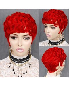 Short Red Wigs for Black Women Curly pixie cut wigs for black women Natural Wavy Pixie Wig with Bangs Synthetic Layered Wig Heat Resistant Pixie Wigs Curly Red