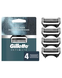 Gillette Intimate Pubic Hair Razor Cartridges, 4 Razor Blade Refills, Gentle and Easy to Use, Dermatologist Tested, With 2x Lubrication