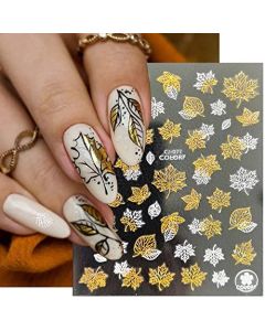 White Gold Nail Art Stickers Decals 9 Sheets Fall Leaf Wheat Nail Decals 3D Self-Adhesive Butterfly Squirrel Nail Art Supplies for Women Girl Nail DIY Decoration
