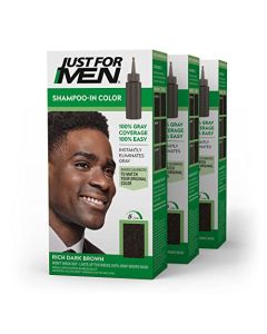 Just For Men Shampoo-In Color (Formerly Original Formula), Mens Hair Color with Keratin and Vitamin E for Stronger Hair - Rich Dark Brown, H-47, Pack of 3