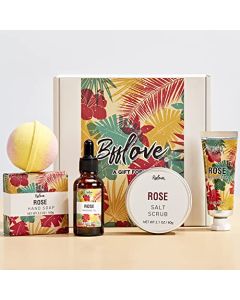 Spa Gifts for Women, Gift Set for Her Bath Gift Box, 5pc Rose Bath Sets Include Massage Oil, Bath Bomb, Salt Scrub, Soap, Hand Cream. Birthday Spa Gift Basket,Mothers Day Gifts for Mom