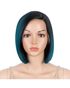 DÉBUT Lace Front Wigs for Black Women Bob Wigs for White Women Synthetic Hair 9.5" 120g Natural Straight Swiss Lace Heat Resistant Fibers Half Hand Tied (Simulated Scalp 9.5", TT1B/DTEAL)