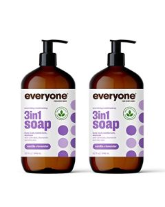 Everyone 3-in-1 Soap, Body Wash, Bubble Bath, Shampoo, 32 Ounce (Pack of 2), Vanilla and Lavender, Coconut Cleanser with Plant Extracts and Pure Essential Oils