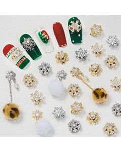 12Pcs Nail Art Christmas Snowflake Charms Pearl Chain Mix Shapes Zircon Dangle Rhinestones Nail Jewelry 3D Dangle Nail Charms Crystal Metal Nail Gems Nail Flowers Jewelry Studs for Nail DIY