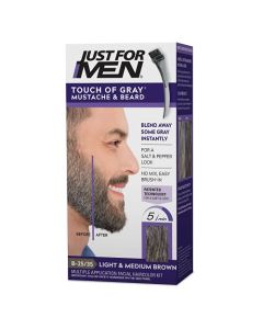 Just For Men Touch of Gray Mustache & Beard, Beard Coloring for Gray Hair with Brush Included for Easy Application, Great for a Salt and Pepper Look - Light & Medium Brown, B-25/35, Pack of 1