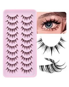 Manga Lashes Natural Look Wispy False Eyelashes Spiky 3D Anime Fake Eyelashes Pack Korean Clear Band False Lashes 10 Pairs Asian Eye Lashes ALICROWN