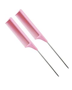 JIANYI Rat Tail Combs, 2 PCS Parting Combs for Braiding Hair, Nylon Hair Comb Rattail Comb with Stainless Steel Pintail for Sectioning, Parting and Styling (Pink)