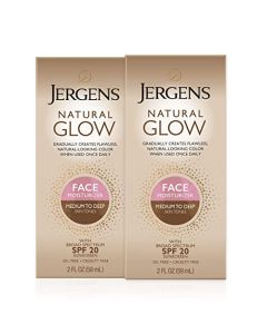 Jergens Natural Glow Face Self Tanner Lotion, SPF 20 Sunless Tanning, Medium to Deep Skin Tone Moisturizer, Daily Facial Sunscreen, Oil Free, Broad Spectrum Protection, 2-2 oz