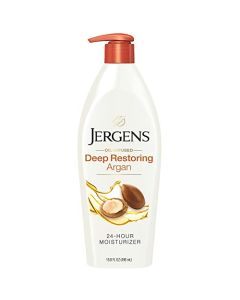 Jergens Deep Restoring Argan Oil Moisturizer, Soothing Body and Hand Lotion, 16.8 oz, with Reviving Argan Oil and Vitamin E, Oil-Infused, Dermatologist Tested