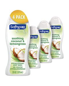Softsoap Gentle Wash Hypoallergenic Body Wash for Women, Coconut Oil and Lemongrass -20 Fl Oz (Pack of 4)