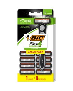 BIC Hybrid Flex 4 Sensitive Titanium Men's Disposable Razors, For a Smooth, Ultra-Close and Comfortable Shave, 8 Cartridges and 1 Handles, 9 Piece Razor Set
