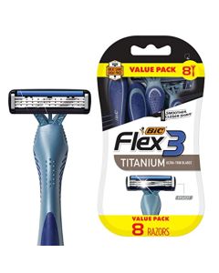BIC Flex 3 Titanium Men’s Disposable Razors With 3 Blades, Ideal Razor For Face and Body Shaving, 8 Piece Razor Kit for Men