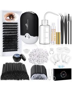 Lash Extension Kit, Eyelash Extension Kit with Lash Clusters, Lashes Fan, Glue, Remover, Brush, Clean Bottle for Lash Extension Supplies, Practice Lash Tool Kit for Eyelash Extensions Beginners