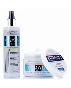 Keratin Hair Mask Treatment + Detangler Leave-In Keratin Conditioner 2pc Set For Helping Hair Restore, Enhance, & Grow. Detoxifying Keratin Conditioner & Fortifying Hair Repair Mask, 2-Piece Set