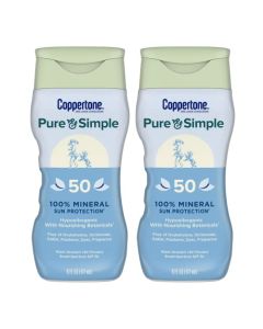 Coppertone Pure and Simple Sunscreen Lotion, SPF 50 Broad Spectrum Sunscreen with Zinc Oxide, 6 Oz, Pack of 2