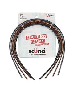 Scunci by Conair Effortless Beauty Skinny Plastic Headbands for Women and Men, Headbands in Durable Plastic, 4 Pack, Neutral Colors
