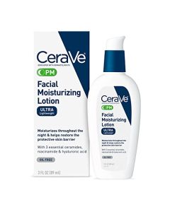 CeraVe PM Facial Moisturizing Lotion | Night Cream with Hyaluronic Acid and Niacinamide | Ultra-Lightweight, Oil-Free Moisturizer for Face | 3 Ounce